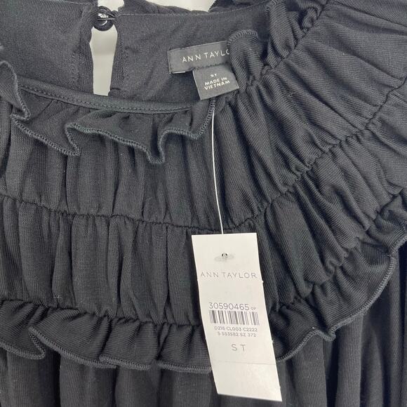 Ann Taylor Ruffle Boho Dress Black Small Tall NWT Stretch Flowy - Picture 7 of 8